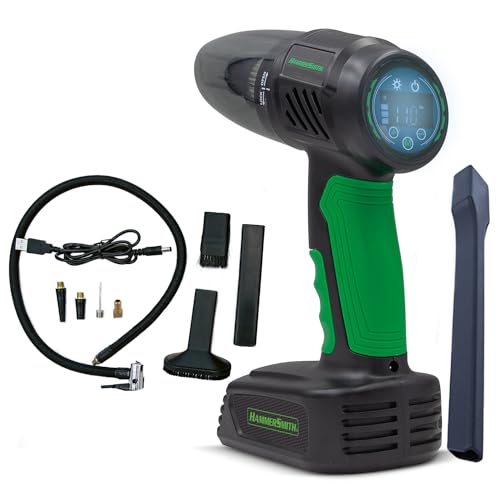Hammersmith AirStorm - Kabelloser Handstaubsauger & Luftkompressor mit SOS-Licht & umfangreichem Zubehör - Autoreifen aufpumpen - Kontrolle des Reifendrucks - Auto Staubsauger & Luftpumpe von Hammersmith
