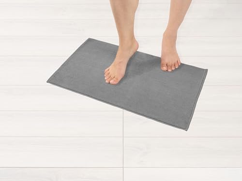 Hammetex 100% Baumwolle rutschfeste Badematte, 43x61 cm Badvorleger für Badezimmer WC, Saugfähig Schnelltrocknend Waschbar Bad Fußmatten, Hellgrau von Hammetex