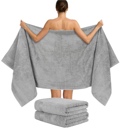 Hammetex 2er Set Extra Große Badetücher – 80x200 cm, 500 GSM, 100% Baumwolle – Weich & Saugfähig – Luxuriöse Große Spa-Handtücher, Hellgrau von Hammetex