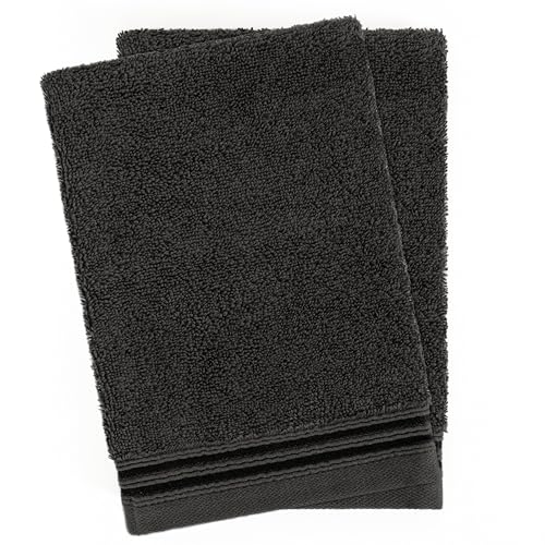 Hammetex 2er Set Waschhandschuh 15x22 cm, 100% Baumwolle mit Waschlappen Waschen Frottier, Superwuschel Weiche Qualität Strapazierfähig, Anthrazit von Hammetex