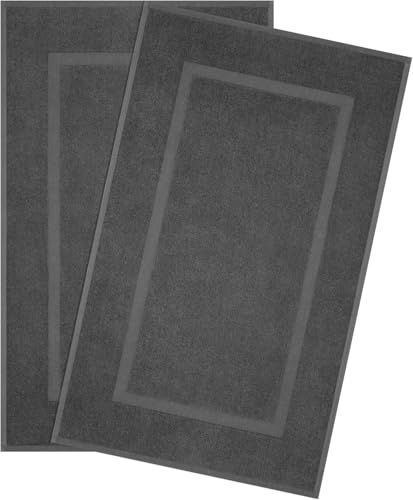 Hammetex Badvorleger Set 2 Teilig, 100% Baumwolle Duschvorleger für Badezimmer, Saugfähig Waschbar Bad Fußmatten 51x86 cm Große Badematten, Anthrazit von Hammetex