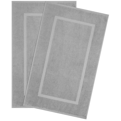Hammetex Badvorleger Set 2 Teilig, 100% Baumwolle Duschvorleger für Badezimmer, Saugfähig Waschbar Bad Fußmatten 51x86 cm Große Badematten, Hellgrau von Hammetex