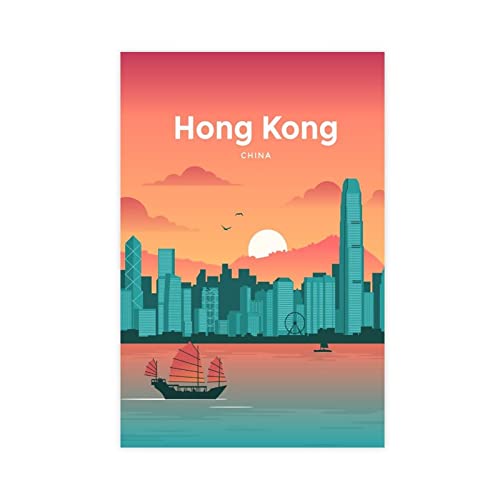 Hong Kong Travel Art Vintage Poster 2 Leinwand Poster Wandkunst Dekor Druck Bild Gemälde für Wohnzimmer Schlafzimmer Dekoration ungerahmt 30 x 45 cm von HamoM