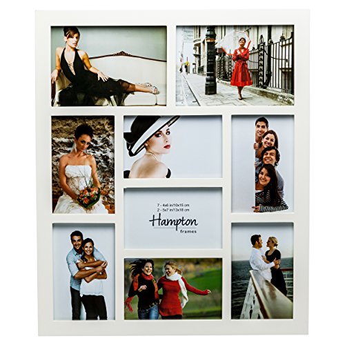 1232WH9 Galerie hochwertig weiß sieben 10 x 15 cm (4 x 6 Zoll)/A6 & zwei 13 x 18 cm (5 x 7 Zoll) Wunderschön vearbeitete Multiblenden-Fotorahmen nur Wandbefestigung von Hampton Frames