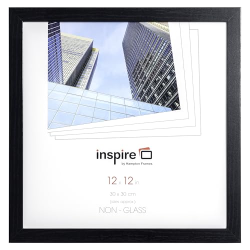 Hampton Frames | Bilderrahmen Oxford OXF1212NGX | 30x30 cm, Schwarz, MDF, Plexiglas | Quadratisch, Wandmontage, Holzoptik | Für Fotos, Urkunden, Dokumente von Hampton Frames
