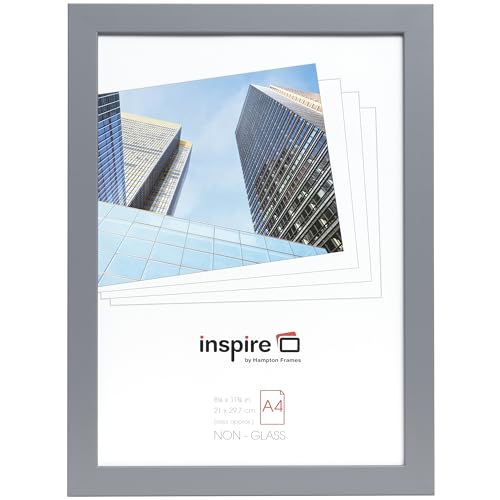 Hampton Frames | Bilderrahmen ZURICH ZURA4GRY | A4 21x30 cm, Grau, MDF-Holzoptik, Plexiglas | Quer- & Hochformat, freistehend & Wandmontage | Für Poster, Zertifikate, Dokumente von Hampton Frames