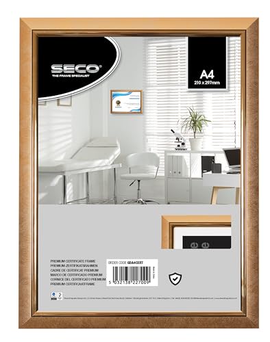Seco A4 Deluxe Certificate Frame with Perspex Safety Glass - Gold von Hampton Frames