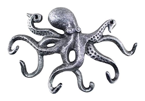 Hampton Nautical Antique Silver Cast Iron Octopus Hook 11 Inch - Decorative Hook - Sealife Metal Wall Hook von Hampton Nautical