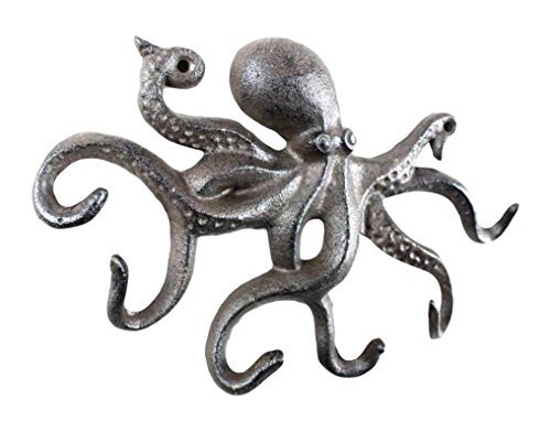 Hampton Nautical Cast Iron Octopus Hook 11 Inch - Decorative Hook - Sealife Metal Wall Hook von Hampton Nautical