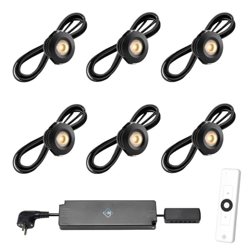 Hamulight LED Einbaustrahler Terrassenüberdachung Pals Schwarz ab mit Fernbedienung | Wintergarten Beleuchtung - Einbauleuchten - Terrassendach | 3W - Dimmbar - Warmweiß | Set mit 6 Stück von Hamulight