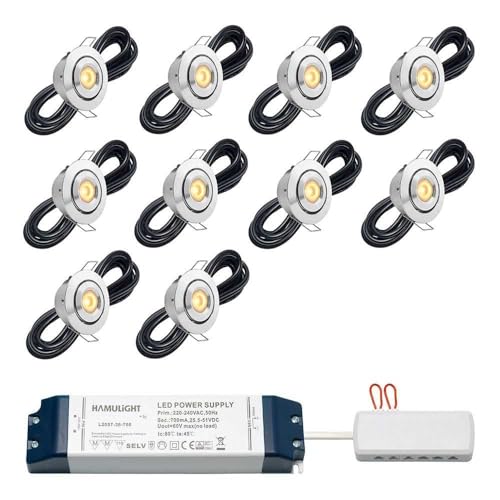 Hamulight LED Einbaustrahler Toledo bas | Einbauleuchten - Deckenstrahler - Einbauspots - Terrassenüberdachung | 3W - Dimmbar - Schwenkbar - 230V - IP44 - Warmweiß | Set mit 10 Stück von Hamulight