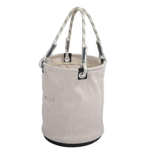 Hamwesh Canvas -Eimer, 30 Kg Lastlager mit Breitem Öffnen Gerade Faltbare Tragbare Mini -Werkzeugtasche für Baustände mit Nägeln mit Nägeln mit Schweren Kleinen Vorräten (White) von Hamwesh
