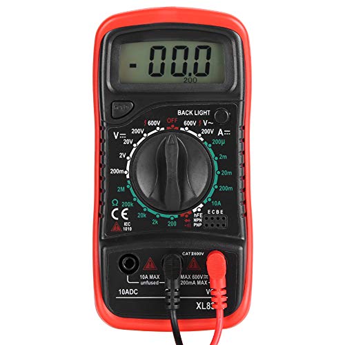 Hamwesh Digitales Multimeter, Ohm Volt AMP -Testmesser mit LCD -Anzeige Hintergrundbeleuchtung und Überlastschutz für Elektrotests des Automobilhauses (XL830L rot) von Hamwesh