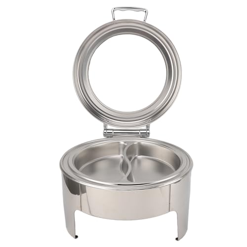 Hamwesh Edelstahl -Scheuternschalenbuffet Set 6L, Sichtbare Glasdeckelhydraulikdämpfung Verdickter Lebensmittelwärmer mit Alkoholheizung für Hochzeitenveranstaltungen (2 Fachpfanne) von Hamwesh