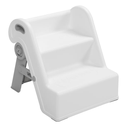Hamwesh Klapper Kleinkindstuhl, 2 Stufenhocker für mit Seitenkörben für Waschbecken Toilettenküche Helfer Plastikleiter Counterhocker Helfer (White) von Hamwesh