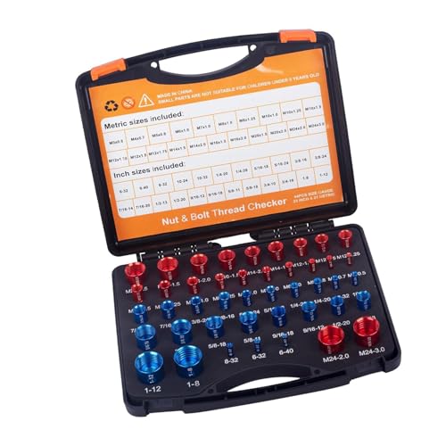 Hamwesh Nuss- und Bolzengewindeprüfung, 44pcs Standard -SAE und Metrikgrößen, Gewinde Pitch Messgerät mit Speicherbox Zum Messen von Muttern und Schrauben in Engen Räumen von Hamwesh