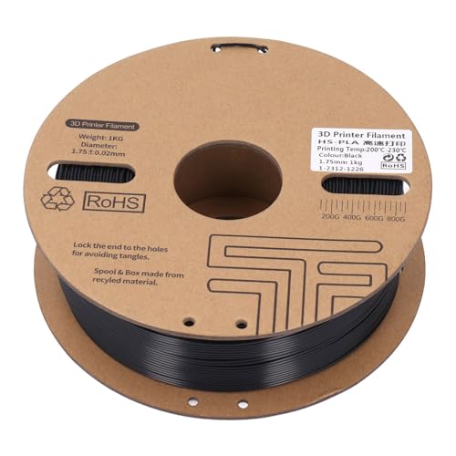 Hamwesh PLA -Filament 1,75 Mm, 1 Kg Schwarzes 3D -Druckerfilament mit Hochgeschwindigkeitsdruck von Bis zu 600 Mm S und Dimensionale Genauigkeit ± 0,03 für Ender 3 Pro V2 Neo CR6 CR10 3D Drucker von Hamwesh