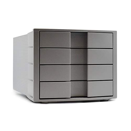 HAN Schubladenbox IMPULS 1010-X-11 in Lichtgrau / Stapelbare Sortierablage mit 4 großen, geschlossenen Schubladen für DIN A4/C4 / inkl. Beschriftungsschilder von HAN