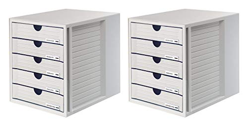 HAN Schubladenbox SYSTEMBOX 1450-11 in Lichtgrau – Ordnungsbox DIN A4 – Aufbewahrungsbox mit geschlossenen Schubladen (2er Set) von HAN