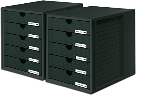 HAN Schubladenbox SYSTEMBOX 1450 mit 5 geschlossenen Schubladen für Formate bis C4 (Schwarz / 2 Boxen) von HAN