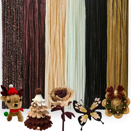 200 Stück Pfeifenreiniger Bunt zum Basteln,6 Verschiedene Braun Pfeifenputzer Bunt zum Basteln Inklusive Glitzerdraht,Chenilledraht Pipe Cleaner für Kreative DIY (Gradient Braun) von HanCheng