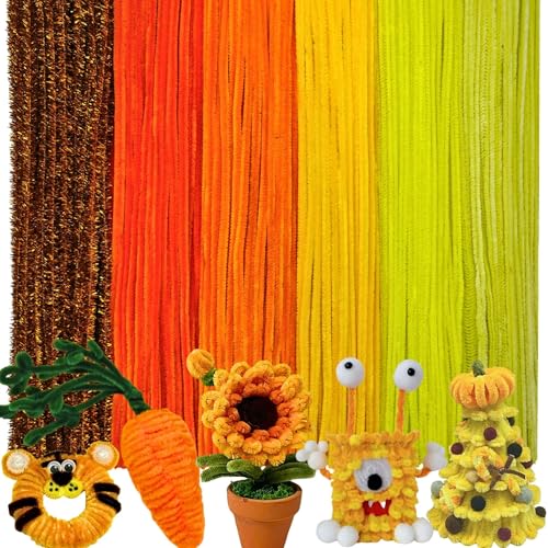 200 Stück Pfeifenreiniger Bunt zum Basteln,6 Verschiedene Gelb Pfeifenputzer Bunt zum Basteln Inklusive Glitzerdraht,Chenilledraht Pipe Cleaner für Kreative DIY (Gradient Gelb) von HanCheng