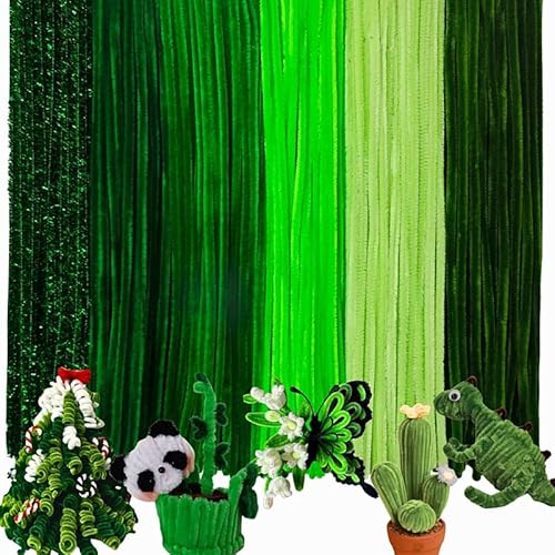 200 Stück Pfeifenreiniger Bunt zum Basteln,6 Verschiedene Grün Pfeifenputzer Bunt zum Basteln Inklusive Glitzerdraht,Chenilledraht Pipe Cleaner für Kreative DIY (Gradient Grün) von HanCheng