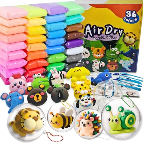 Air Dry Clay Set,36 Farben Modelliermasse Lufttrocknend mit 5 Knete Zubehör,6 Plastikkugeln zum Befüllen,6 Zip Beutel,Kugelketten und Tutorials,Kinderknete Set,Kunsthandwerk Geschenk für Kinder Air Dry Clay Set,36 Farben Modelliermasse Lufttrocknend mit 5 Knete Zubehör,6 Plastikkugeln zum Befüllen,6 Zip Beutel,Kugelketten und Tutorials,Kinderknete Set,Kunsthandwerk Geschenk für Kinder von HanCheng