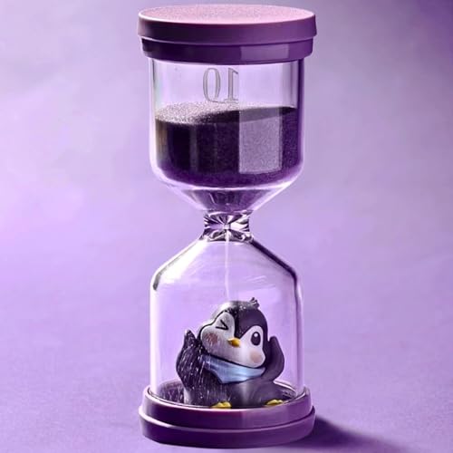 Bruchsichere Kunststoff-Sanduhr 10 Minuten,Bunt Sanduhr Kinder mit Pinguin in Macaron Lila,Visueller Timer Kinder,Time Timer Kinder für das Leben der Kinder,Lernen,Küche,Spiel Timing von HanCheng