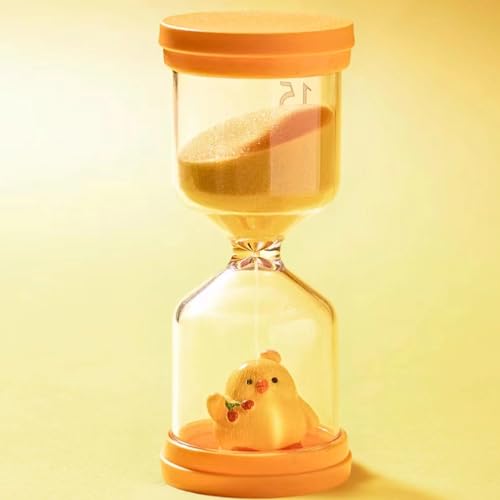 Bruchsichere Kunststoff-Sanduhr 15 Minuten,Bunt Sanduhr Kinder mit Huhn in Macaron Gelb,Visueller Timer Kinder,Time Timer Kinder für das Leben der Kinder,Lernen,Küche,Spiel Timing von HanCheng