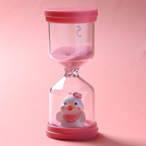 Bruchsichere Kunststoff-Sanduhr 5 Minuten,Bunt Sanduhr Kinder mit Entchen in Macaron Rosa,Visueller Timer Kinder,Time Timer Kinder für das Leben der Kinder,Lernen,Küche,Spiel Timing von HanCheng