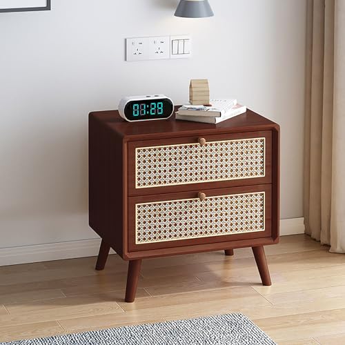 HanDpi Moderner Nachttisch aus Massivholz für das Schlafzimmer mit doppelten Schubladen im nordischen Stil, Eichen-Rattantisch/Mini-Holz ohne Installation – Retro (Farbe: W HanDpi Moderner Nachttisch aus Massivholz für das Schlafzimmer mit doppelten Schubladen im nordischen Stil, Eichen-Rattantisch/Mini-Holz ohne Installation – Retro (Farbe: W von HanDpi