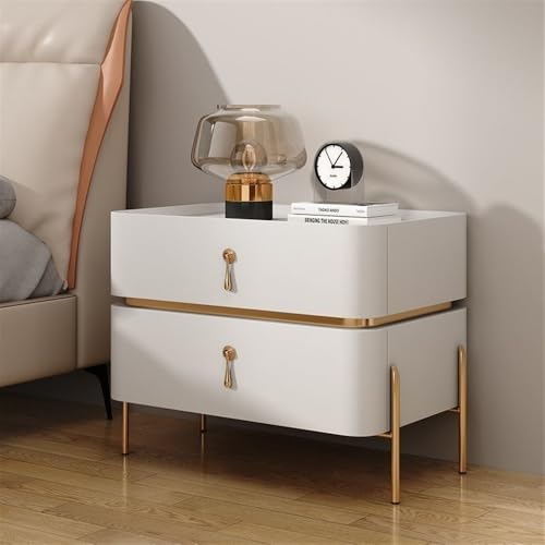 HanDpi Nachttisch aus Massivholz, Sofa-Beistelltisch mit 2 Schubladen, Nachttisch mit Metallbeinen, moderner Beistelltisch für Schlafzimmer, Wohnzimmer (weiß, 19,7 x 15,7 19,7 Zoll) von HanDpi
