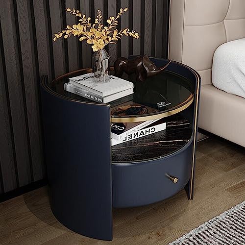 Moderner runder Nachttisch mit Schubladen – multifunktionaler Massivholzschrank für das Schlafzimmer von HanDpi