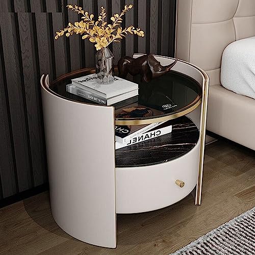 Moderner runder Nachttisch mit Schubladen – multifunktionaler Massivholzschrank für das Schlafzimmer von HanDpi