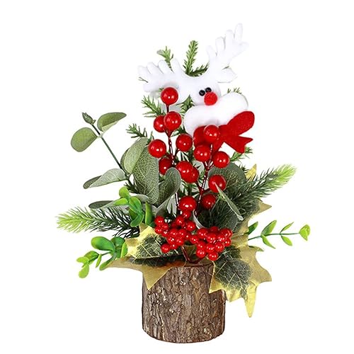 25 Cm Tisch-Mini-Weihnachtsbaum, Kleiner Topf-Weihnachtsbaum mit Holzsockel und Ornamenten, Künstlicher Weihnachtsbaum, Mini-Weihnachtsbaum für Weihnachten, Zuhause, Küche, Esstisch-Dekoration(D) von HanOBC