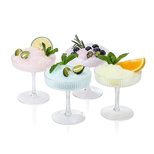 HanOBC 120 ml gerippte Martini-Gläser 4er Set Vintage Coupe Gläser Kristall Cocktail Gläser mit Stiel klare Weingläser für Cocktail Margarita Champagner von HanOBC