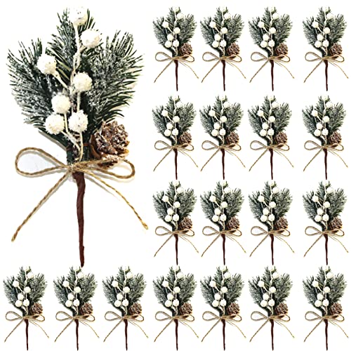 HanOBC 20 Stück weiße Beerenstiele 15 cm künstliche Kiefernspieße Zweige Weihnachten Blumenplektren und Sprays Urlaub Winter Blumenplektren für Girlande Kranz Xmas Decor von HanOBC