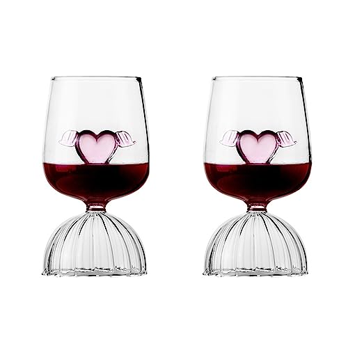 HanOBC 350 Ml Kristall-Rotweingläser, 2er-Set, Romantische Herzförmige Weingläser, Kreative Cocktail-Trinkgläser, Einzigartige Weinkelch-Klarglasbecher für Hochzeit, Valentinstag, Party(350 ml) von HanOBC