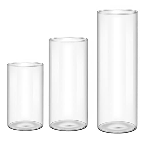 HanOBC Glasvasen, zylinderförmig, 3er-Set, 15er, 20er, 30 cm, transparent, hohe Vase, Glas, Blumenvasen, dekorative klare Glasvasen für Tafelaufsätze, Heimdekoration von HanOBC