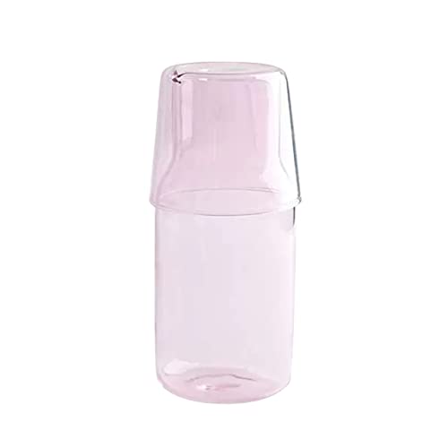 HanOBC Pink Bedside Wasserkaraffe und Glas-Set, 500 ml, klares Glas, Nachttisch, Wasserkaraffe mit Becher, Glas, Mundspülkaraffe mit Tasse für Badezimmer, Nachttisch von HanOBC