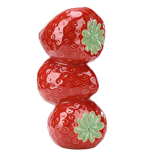 HanOBC Rote Erdbeer-Keramikvase, 20,5 cm hohe Vase, gestapelte Obstvase, kreative Kunstvase, Vintage-inspiriert, dekorative Keramik-Blumenvase für Wohnzimmer, Heimdekoration von HanOBC