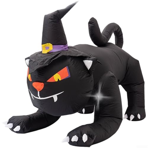 Aufblasbare schwarze Halloween-Katze mit Hexenhut für den Außenbereich, mit Ventilator und Bodenankern, 180 cm Aufblasbare schwarze Halloween-Katze mit Hexenhut für den Außenbereich, mit Ventilator und Bodenankern, 180 cm von HanOaki