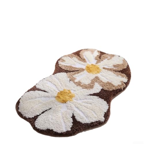 Badezimmerteppich mit gebogener Form, weiches Mikrofaser-Material, rutschfeste Unterseite für sichere Platzierung, schnelle Wasseraufnahme, um ein Verrutschen zu verhindern (Milchkaffee) von HanOaki