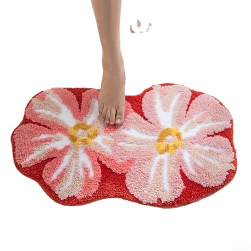 Badezimmerteppich mit gebogener Form, weiches Mikrofaser-Material, rutschfeste Unterseite für sichere Platzierung, schnelle Wasseraufnahme, um ein Verrutschen zu verhindern (Rosa) von HanOaki