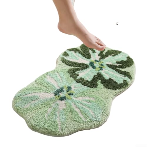 Badezimmerteppich mit gebogener Form, weiches Mikrofaser-Material, rutschfeste Unterseite für sichere Platzierung, schnelle Wasseraufnahme, um ein Verrutschen zu verhindern (grün) von HanOaki