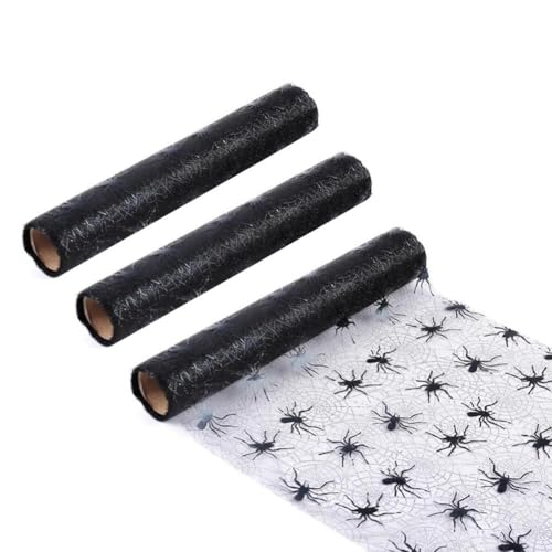 Halloween-Tischläufer, Tüllnetz, 3er-Pack, 27,9 x 274,4 cm, Spinnennetz-Muster, Polyester (Spinne) von HanOaki