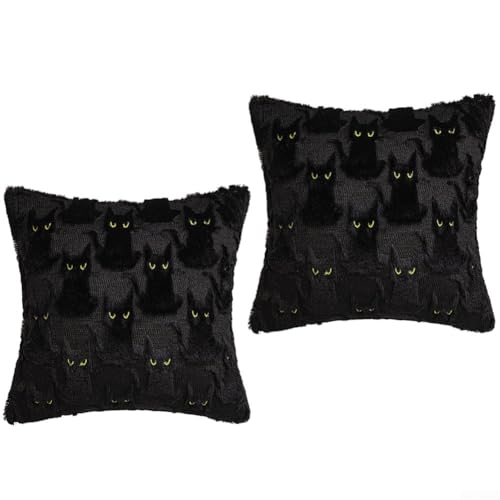 HanOaki 2-teiliges Halloween-Kissenbezug-Set, schwarze Katze, weiches Kunstimitat für Sofa, Bett, Akzentstuhl (stehende Katze, 50 x 50 cm) von HanOaki