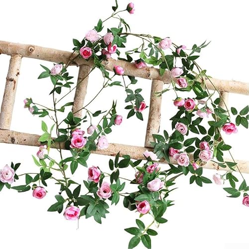 HanOaki Künstliche Rosenranken-Girlande, 54 Köpfe, Kunststoff, künstliches Rattan, 175 cm, dekorative Blumen für Haus, Garten, Hochzeit, Innenhof (rosig) von HanOaki