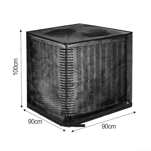 HanOaki Vollnetz-Klimaanlagen-Abdeckung für den Außenbereich, Schutzschild mit Kordelzug und Schnallenriemen zur Schmutzprävention und Spulenschutz, schwarz, mehrere Größen (90 x 90 x 100 cm) von HanOaki